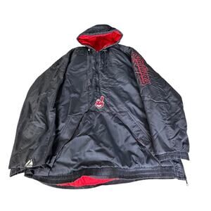 Vintage Majestic Cleveland Indians Wilted Heavy Jacket 1/2 Zip Hooded XL *Read*